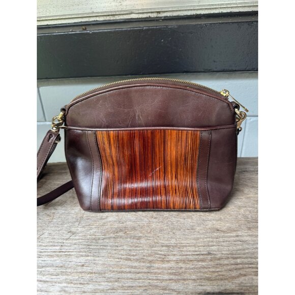 Brahmin Mini Duxbury Brown Balsa Wood grain bag - Picture 2 of 7